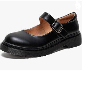 YDN Black Retro Rounded Toe Low Heel Mary Janes Pump Comfort Slip On Dress Shoes